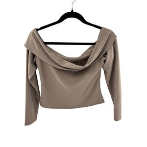 NWT Abercrombie Fitch Off Shoulder Drape Neck Long Sleeve Top Beige M